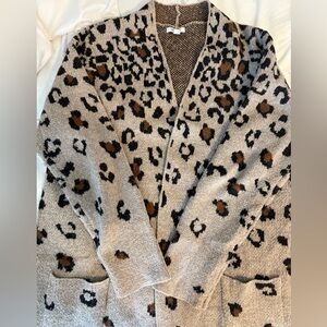 Nine West Brown and Black Leopard Print Cardigan Sweater, XXL
